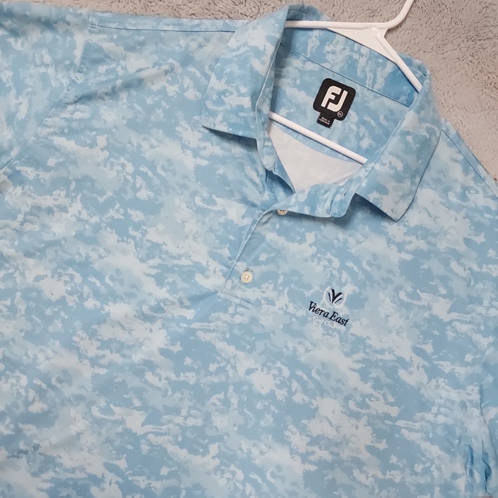 FootJoy Polo Shirt Men 2XL Viera East Golf Club Camo Sky Blue Jersey Performance